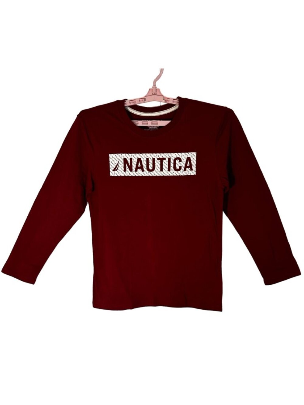 Nautica Long Sleeve Crew Neck T-Shirt Kids XL Pomegranate Red 100% Cotton NWT - Picture 2 of 12